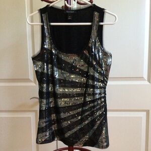 Black and Silver Sequined Top, Size M, WHBM